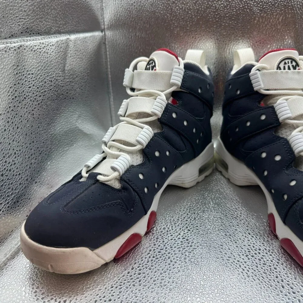 Sz 10 Nike Air Max 2 Mens Blue White High Top Lace Up‎ Basketball Sneakers